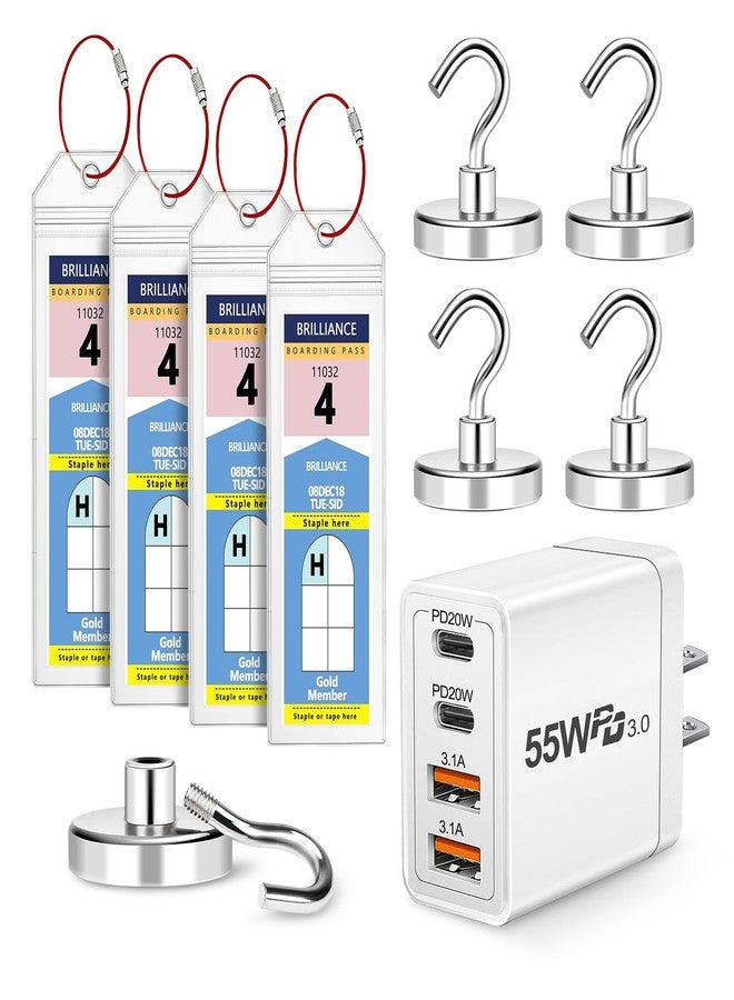 GeoEco Cruise Essentials - 4 Luggage Tag Holders Royal Caribbean and Celebrity, Cruise Compliant Travel Power Adapter, 5 Strong 80lb Magnetic Hooks for Cruise Cabins - Image 1